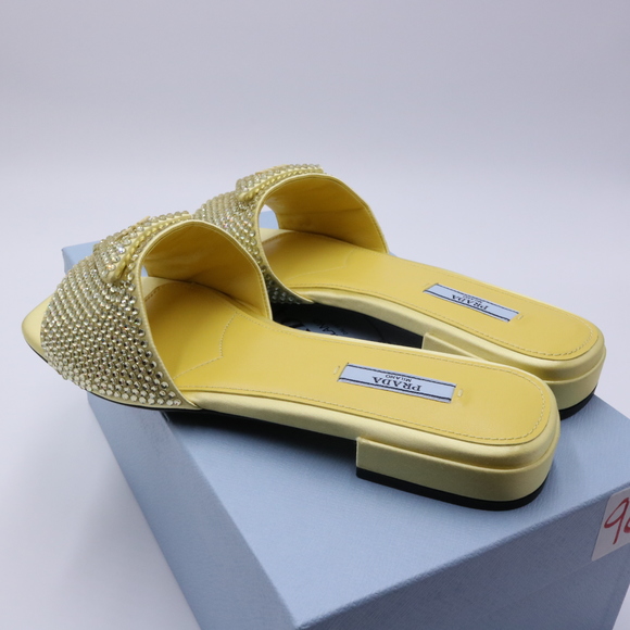 Prada 39 Yellow Crystal Strassed Ciabatte Logo Calzature Donna Flat Slides E716 - Picture 9 of 13
